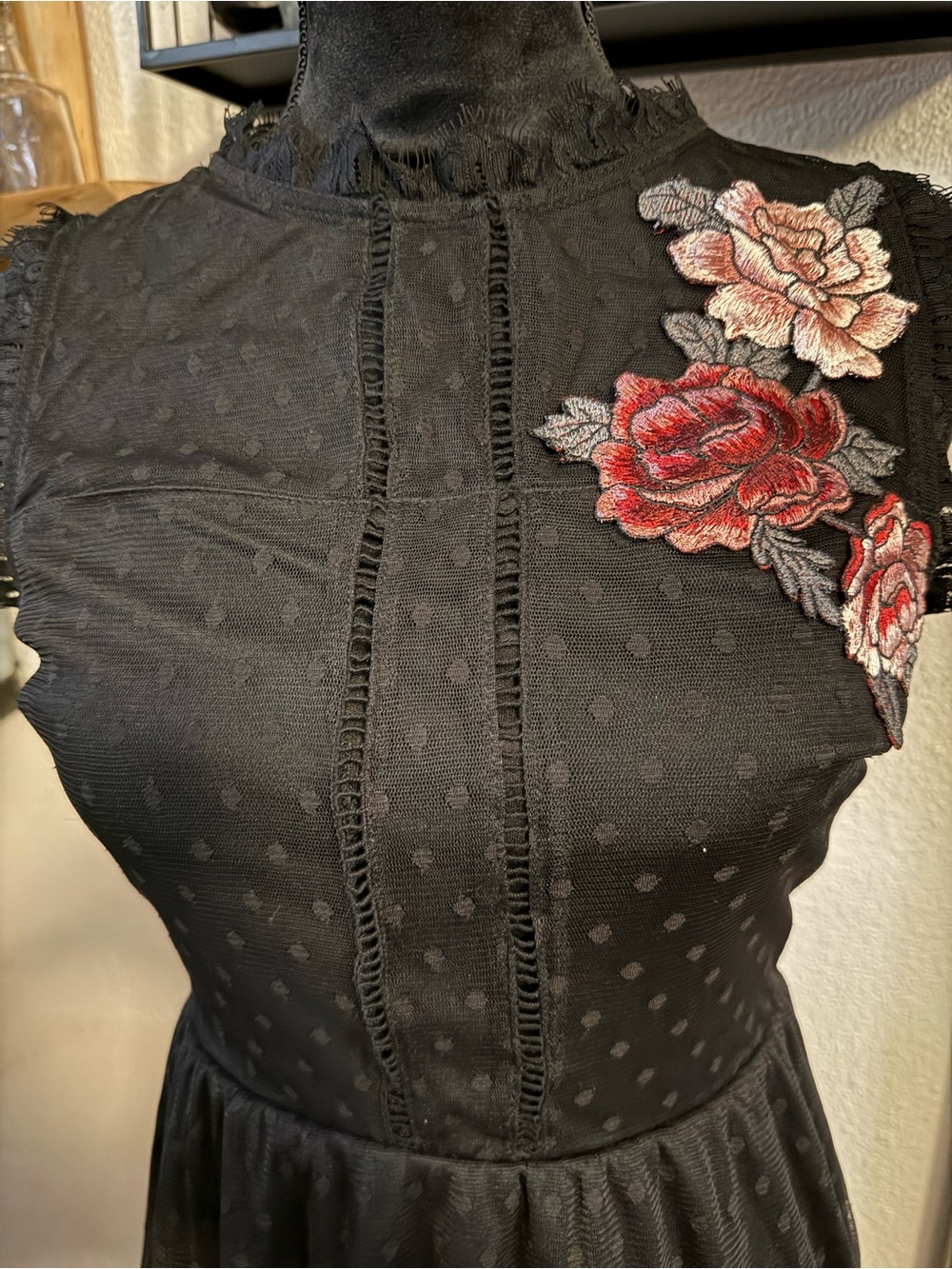 Lots of Love by Speechless Lace Rose Mesh Mini Dress Black🥀•Size M• - Picture 2 of 11